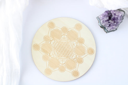Crystal Grid Board | Metatron's Cube with Flower of Life | Sacred Geometry